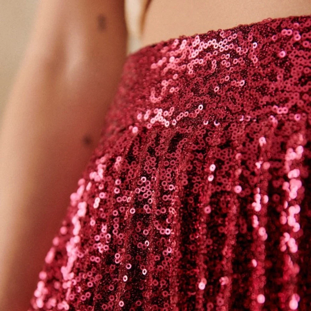 Sezane Dilo Pleated Midi Skirt in Fuschia Sequins - Size 44 - Picture 4 of 12